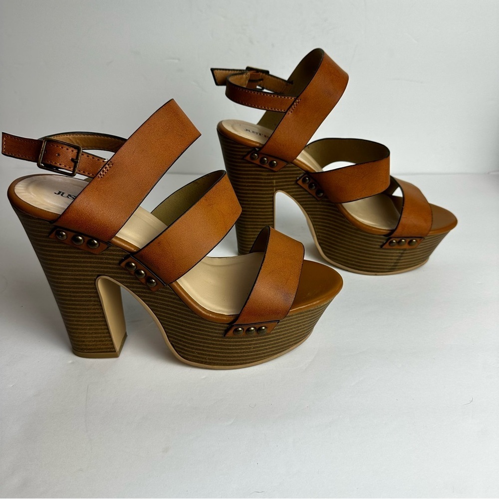 Just Fab Heathanne Platform Sandals Women's Size 9 EU 40 UK 7 Brown Shoes Strap - Picture 2 of 9